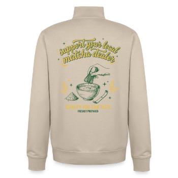 Support Your Local Matcha Dealer Quality You Can - Unisex Organic Zip Sweatshirt von Stanley/Stella - Cremebeige - Hinten - AI Model Male 185 dark (185cm)