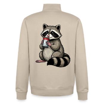 Cute Raccoon Feralcore Cartoon Shirt - Unisex Organic Zip Sweatshirt by Stanley/Stella - desert dust - Back - AI Model Male 185 dark (185cm)