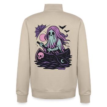 Geist im Boot mit Mond und Fledermaus - Unisex Organic Zip Sweatshirt von Stanley/Stella - Cremebeige - Hinten - AI Model Male 185 dark (185cm)