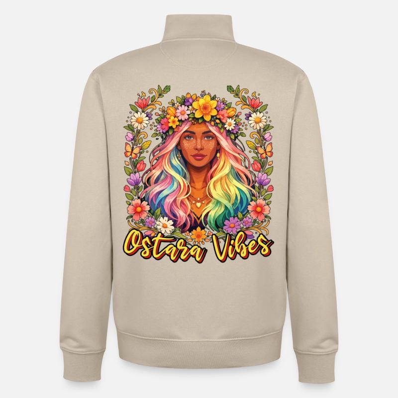 Ostara Vibes Joyeuses Pâques Ostara - Sweat zippé unisexe en coton bio Stanley/Stella - beige crème