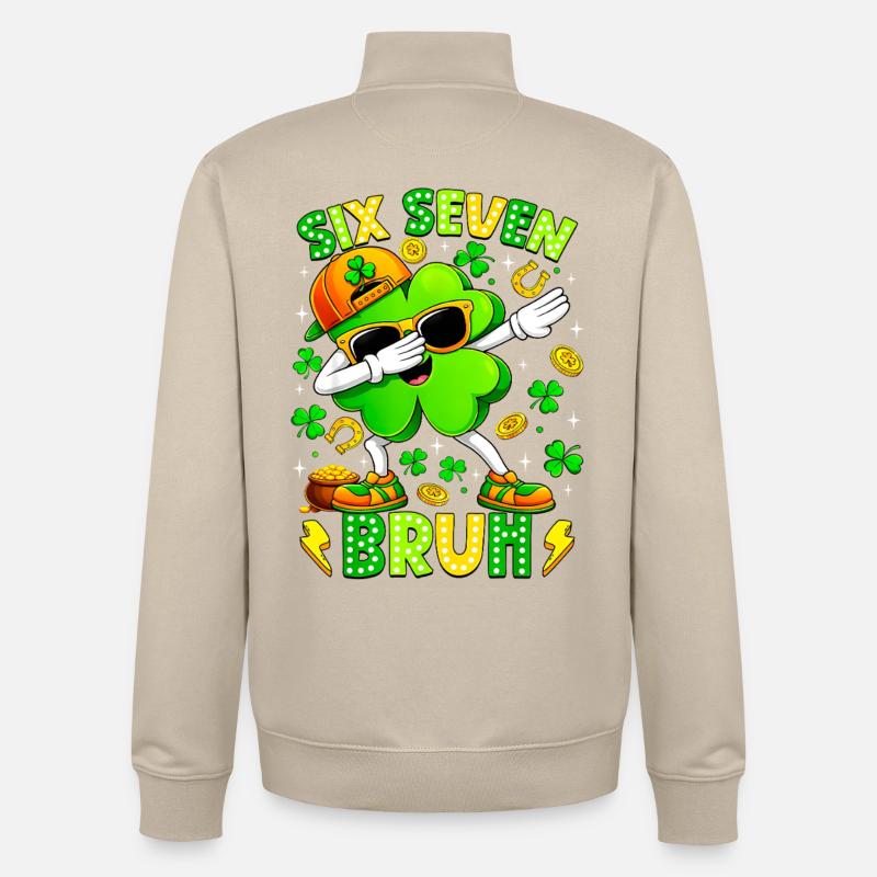 Six Seven Bruh Meme 67 St Patrick Day - Sweat zippé unisexe en coton bio Stanley/Stella - beige crème