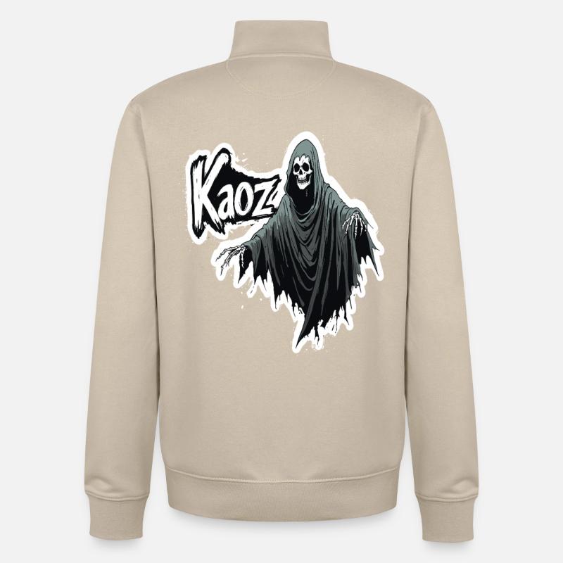 Glyphe encapuchonné de Reaper Kaos - Sweat zippé unisexe en coton bio Stanley/Stella - beige crème