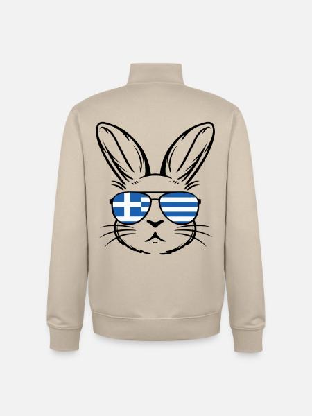 Greek Easter Greek Flag Easter Bunny - Unisex Organic Zip Sweatshirt by Stanley/Stella - desert dust