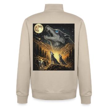 Moonlit Night Wolf Pack in Starlight - Unisex Organic Zip Sweatshirt by Stanley/Stella - desert dust - Back - AI Model Male 185 dark (185cm)