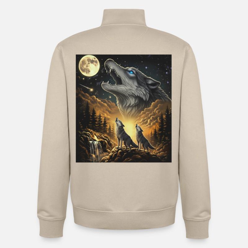 Moonlit Night Wolf Pack in Starlight - Unisex Organic Zip Sweatshirt by Stanley/Stella - desert dust