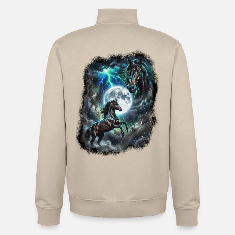 Zwei Wilde Pferde mit Mond Wildlife-Designs - Unisex Organic Zip Sweatshirt von Stanley/Stella - Cremebeige