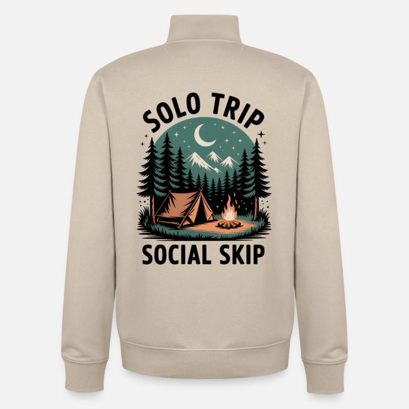 Solo statt Smalltalk | Camping Introvertiert - Unisex Organic Zip Sweatshirt von Stanley/Stella - Cremebeige