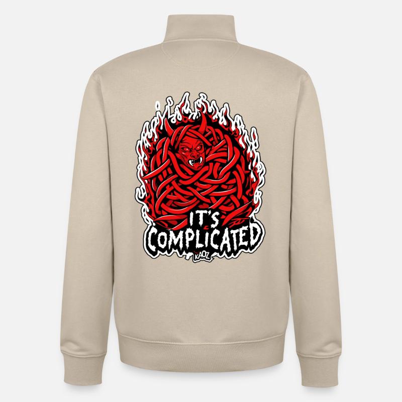 Trasslig elddemon: Det är komplicerat - Unisex sweatshirt med dragkedja i ekologisk bomull Stanley/Stella - krämbeige