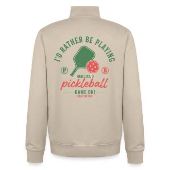 Joueur drôle de pickleball jouant au terrain de pickleball - Sweat zippé unisexe en coton bio Stanley/Stella - beige crème - Dos - AI Model Male 185 dark (185cm)