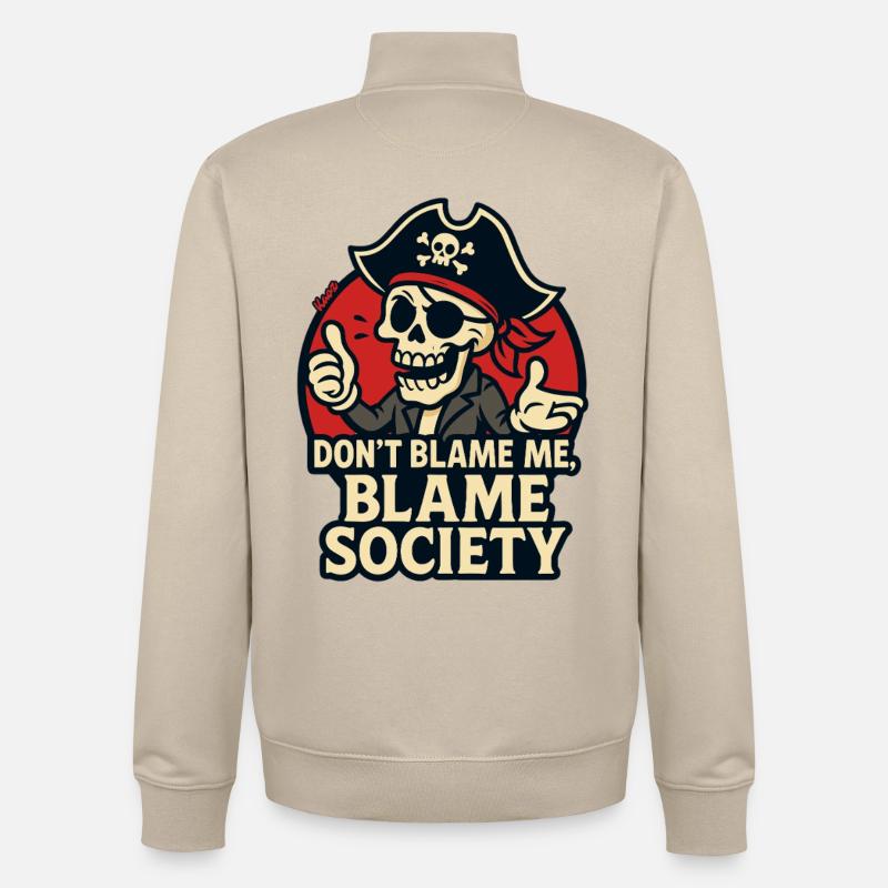 Pirate Skull Satire Tee - Unisex Organic Zip Sweatshirt by Stanley/Stella - desert dust