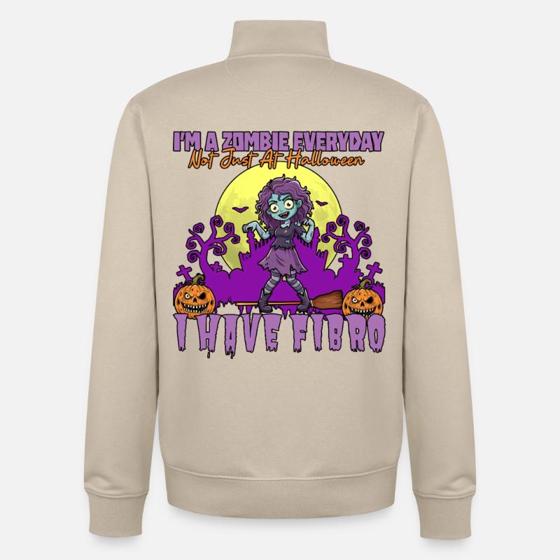 Sensibilisation quotidienne à la fibromyalgie zombie - Sweat zippé unisexe en coton bio Stanley/Stella - beige crème