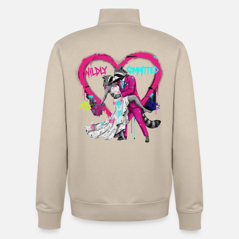 Wildly Committed Waschbär Hochzeit - Unisex Organic Zip Sweatshirt von Stanley/Stella - Cremebeige