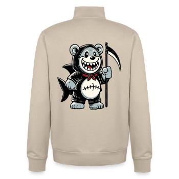 Grinning Bear with Scythe - Unisex Organic Zip Sweatshirt by Stanley/Stella - desert dust - Back - AI Model Male 185 dark (185cm)