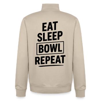 Eat Sleep Bowl Repeat Bowling Sport Fan - Unisex Organic Zip Sweatshirt by Stanley/Stella - desert dust - Back - AI Model Male 185 dark (185cm)