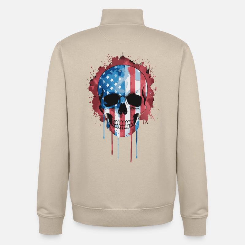 Aquarelle du drapeau du crâne américain - Sweat zippé unisexe en coton bio Stanley/Stella - beige crème
