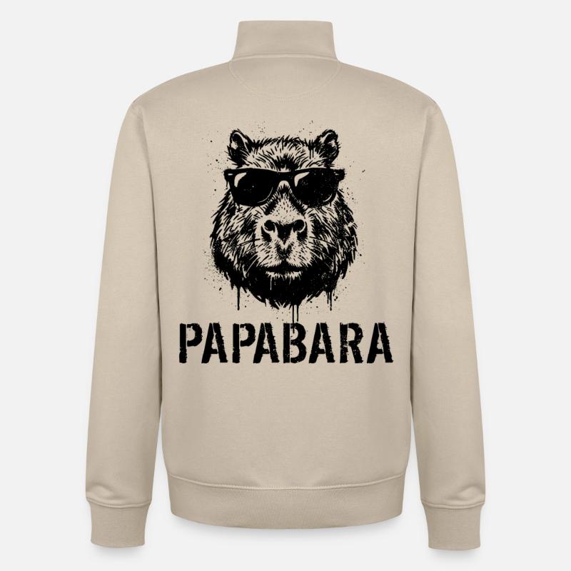 Fête des pères Papabara - Capybara - Sweat zippé unisexe en coton bio Stanley/Stella - beige crème