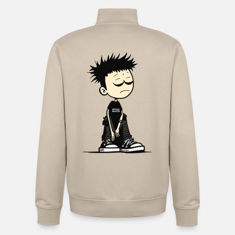 Verschlafenes Emo-Kinder-Cartoon-Tee - Unisex Organic Zip Sweatshirt von Stanley/Stella - Cremebeige