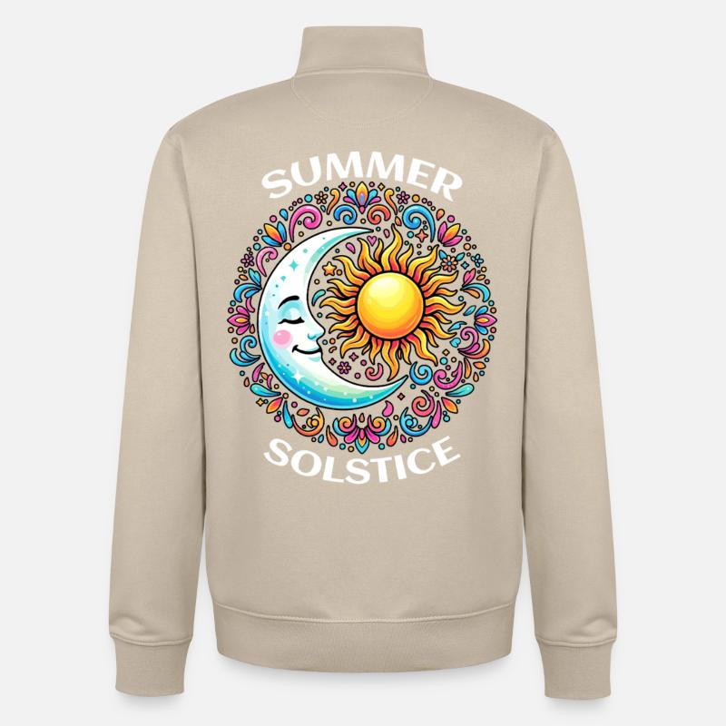 Litha Pagan Solstice d’été Midsommar - Sweat zippé unisexe en coton bio Stanley/Stella - beige crème