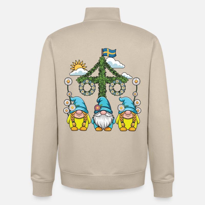 Litha Pagan Solstice d’été Midsommar - Sweat zippé unisexe en coton bio Stanley/Stella - beige crème