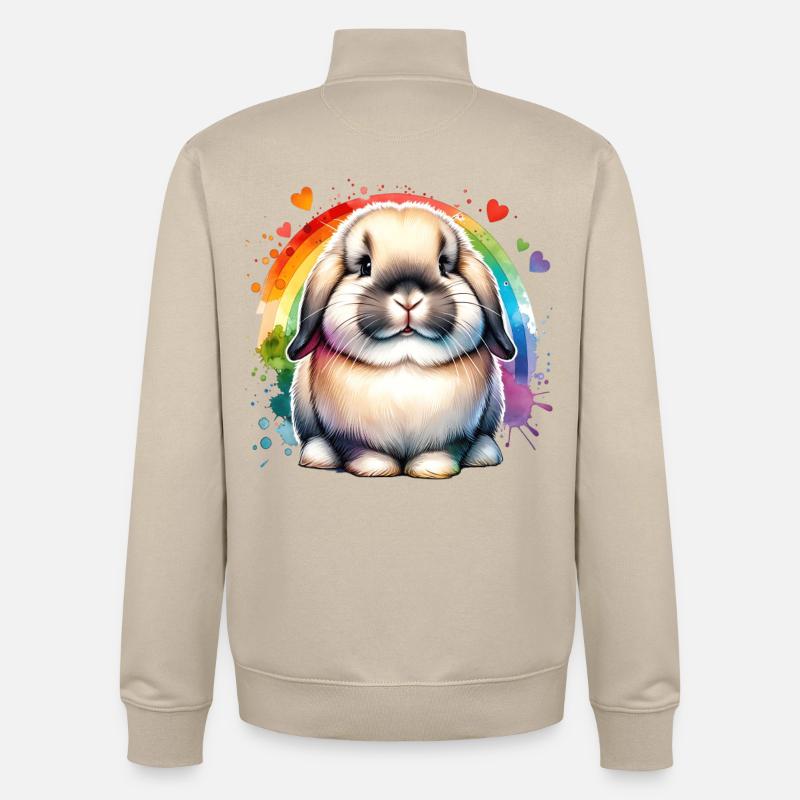 Dwarf Ram Rabbit Gift - Unisex Organic Zip Sweatshirt by Stanley/Stella - desert dust