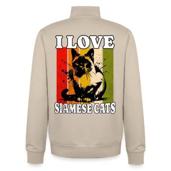 I Love Siamese Cat - Unisex Organic Zip Sweatshirt by Stanley/Stella - desert dust - Back - AI Model Male 185 dark (185cm)