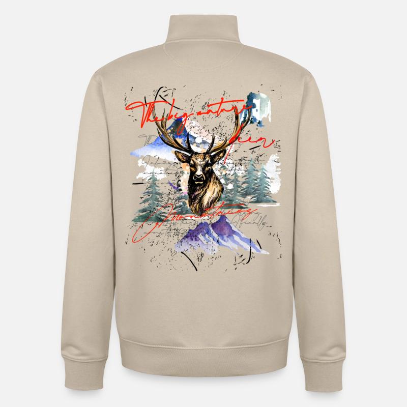 Hirsch Geweih Berg Wald - Unisex Organic Zip Sweatshirt von Stanley/Stella - Cremebeige