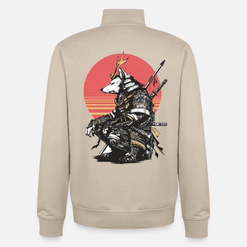 Wolf-Samurai in Sonnenuntergangsrüstung - Unisex Organic Zip Sweatshirt von Stanley/Stella - Cremebeige