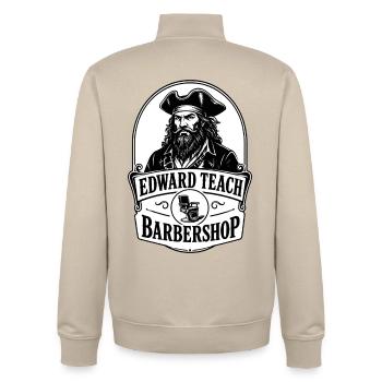 Edward Teach Barbershop Pirate Barber Vintage - Unisex Organic Zip Sweatshirt by Stanley/Stella - desert dust - Back - AI Model Male 185 dark (185cm)
