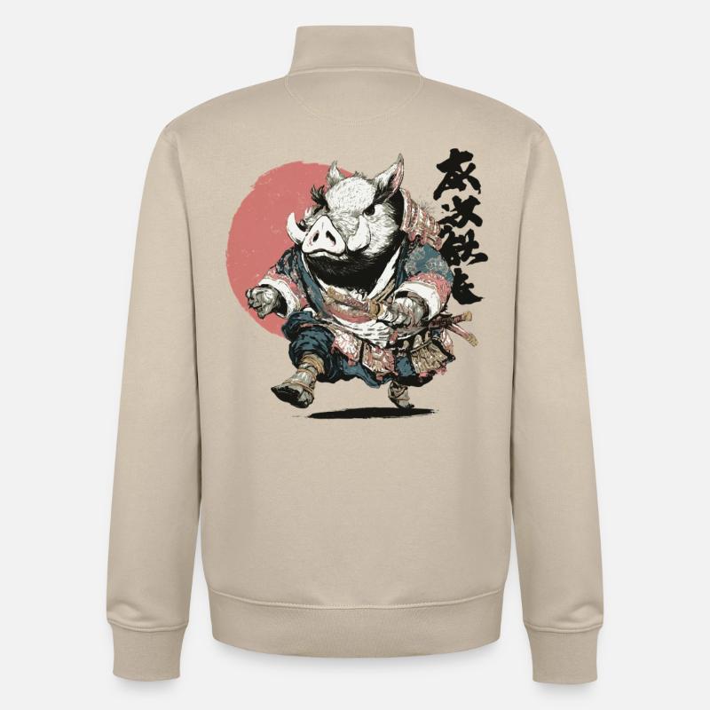 Boar Samurai in Ukiyo Armor - Unisex Organic Zip Sweatshirt by Stanley/Stella - desert dust