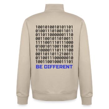 Be Different: Binary Pattern with Message - Unisex Organic Zip Sweatshirt by Stanley/Stella - desert dust - Back - AI Model Male 185 dark (185cm)
