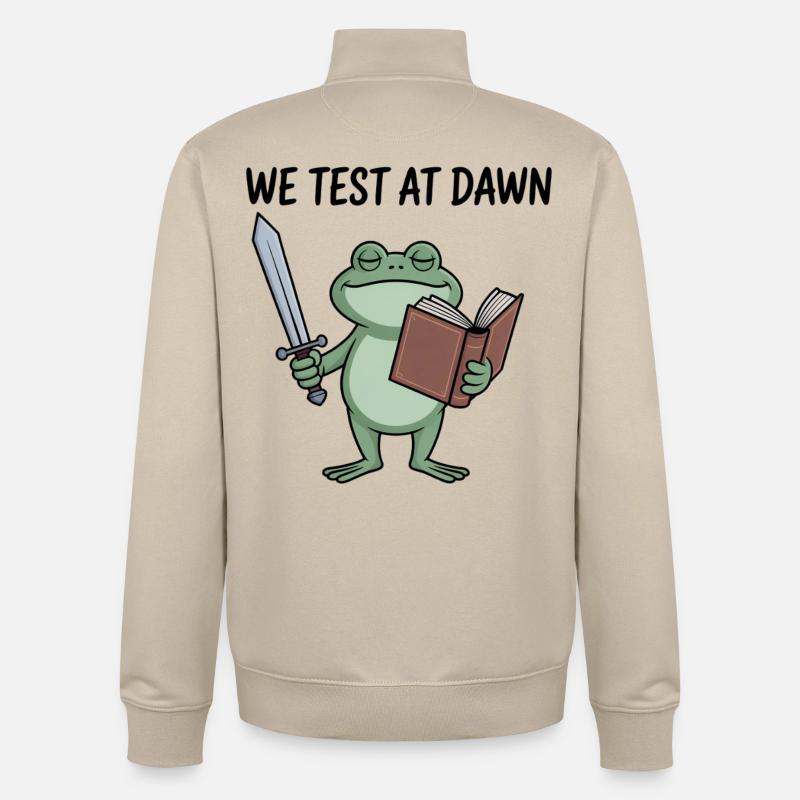 Dawnbound Frog Knight Reads at Dawn - Unisex Organic Zip Sweatshirt by Stanley/Stella - desert dust