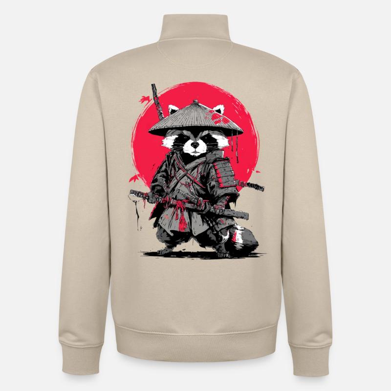 Waschbär-Samurai unter Crimson Moon - Unisex Organic Zip Sweatshirt von Stanley/Stella - Cremebeige