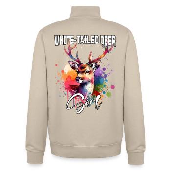 White-tailed Deer Girl White-tailed Deer - Unisex Organic Zip Sweatshirt by Stanley/Stella - desert dust - Back - AI Model Male 185 dark (185cm)