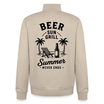 BEER SUN GRILL SUMMER NEVER ENDS Urlaub - Unisex Organic Zip Sweatshirt von Stanley/Stella - Cremebeige - Hinten - AI Model Male 185 dark (185cm)