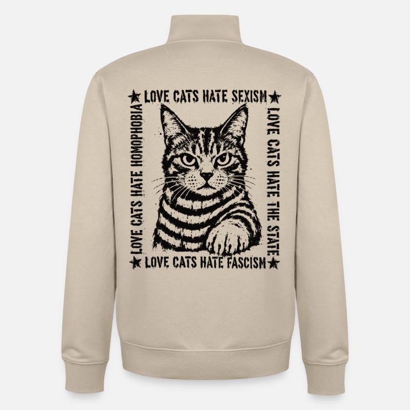 Haut Statement Cat Love Cats - Sweat zippé unisexe en coton bio Stanley/Stella - beige crème