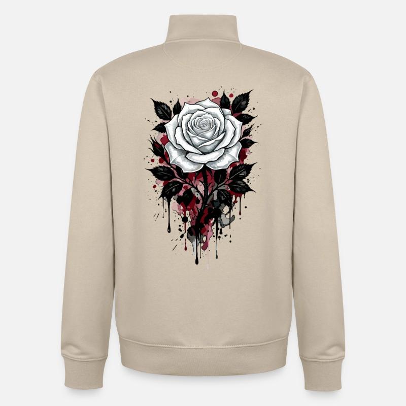 Rose, Rose Blanche, Rose et Fleurs - Sweat zippé unisexe en coton bio Stanley/Stella - beige crème