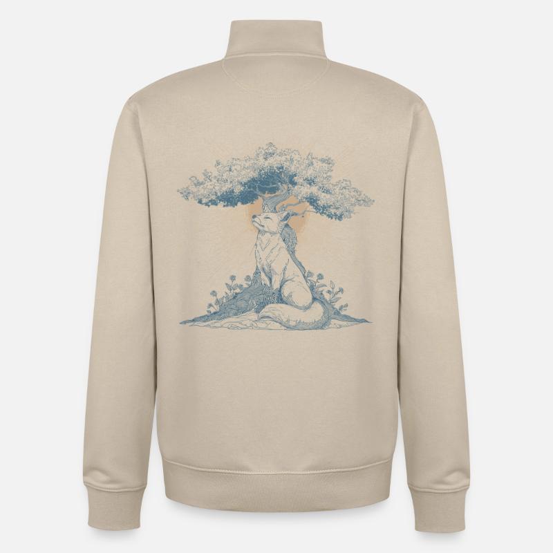 Renard Mystique - Bonsaï Éclairé - Sweat zippé unisexe en coton bio Stanley/Stella - beige crème