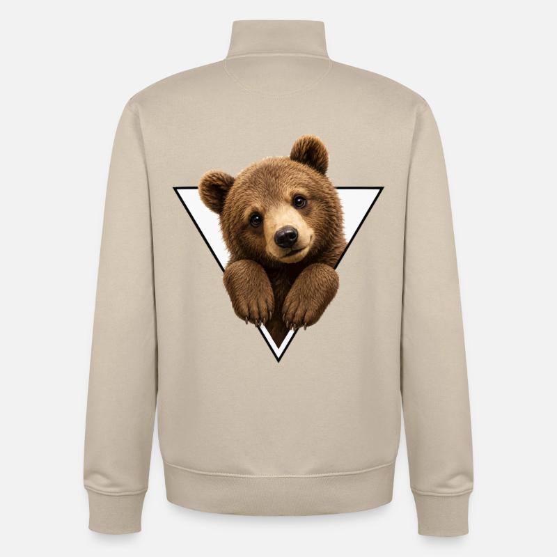Bear cub in triangle - Unisex Organic Zip Sweatshirt by Stanley/Stella - desert dust