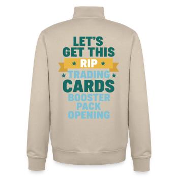 Lets Get This Rip Trading Cards Booster Pack - Unisex Organic Zip Sweatshirt by Stanley/Stella - desert dust - Back - AI Model Male 185 dark (185cm)
