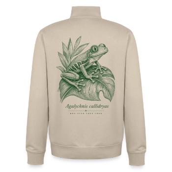 Red Eyed Tree Frog Rainforest - Unisex Organic Zip Sweatshirt by Stanley/Stella - desert dust - Back - AI Model Male 185 dark (185cm)
