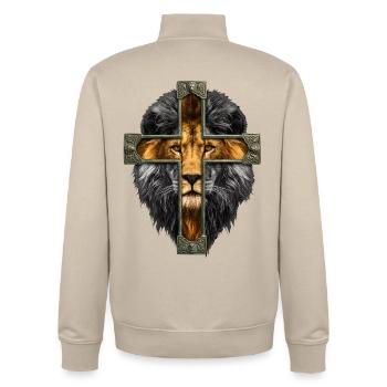 Lion avec Jésus Croix Religion chrétienne - Sweat zippé unisexe en coton bio Stanley/Stella - beige crème - Dos - AI Model Male 185 dark (185cm)