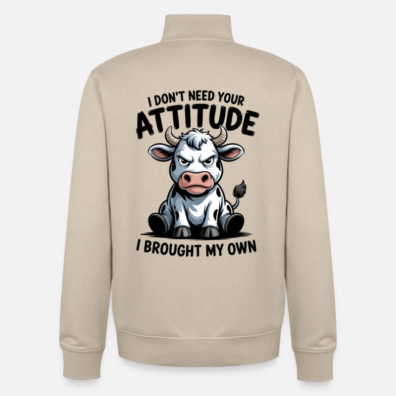Attitude de vache : expression - Sweat zippé unisexe en coton bio Stanley/Stella - beige crème