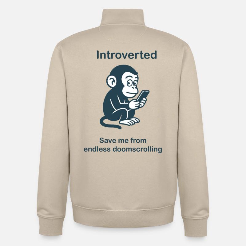 Introverti - Défilement doomscrolling sans fin - Sweat zippé unisexe en coton bio Stanley/Stella - beige crème