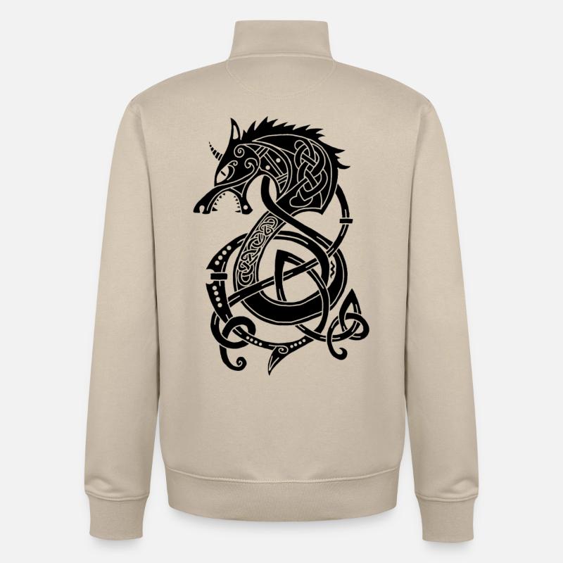 Wikingerwolf Drache (schwarz) - Unisex Organic Zip Sweatshirt von Stanley/Stella - Cremebeige