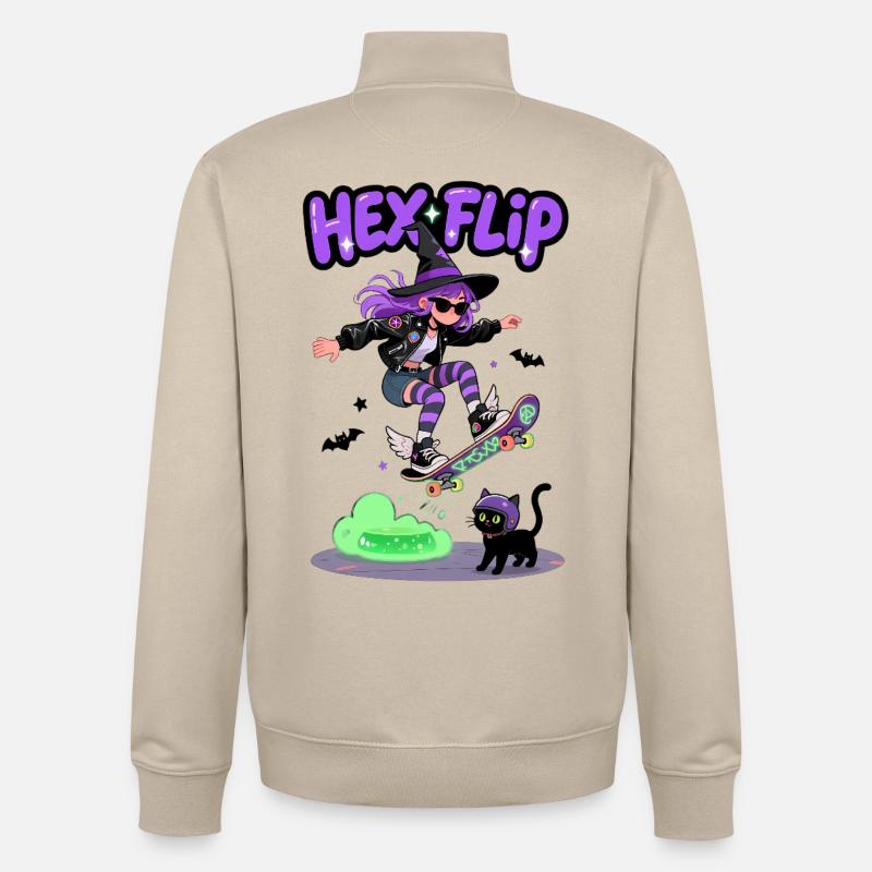 Hex Flip Witch Skateboard Design - Unisex Organic Zip Sweatshirt von Stanley/Stella - Cremebeige