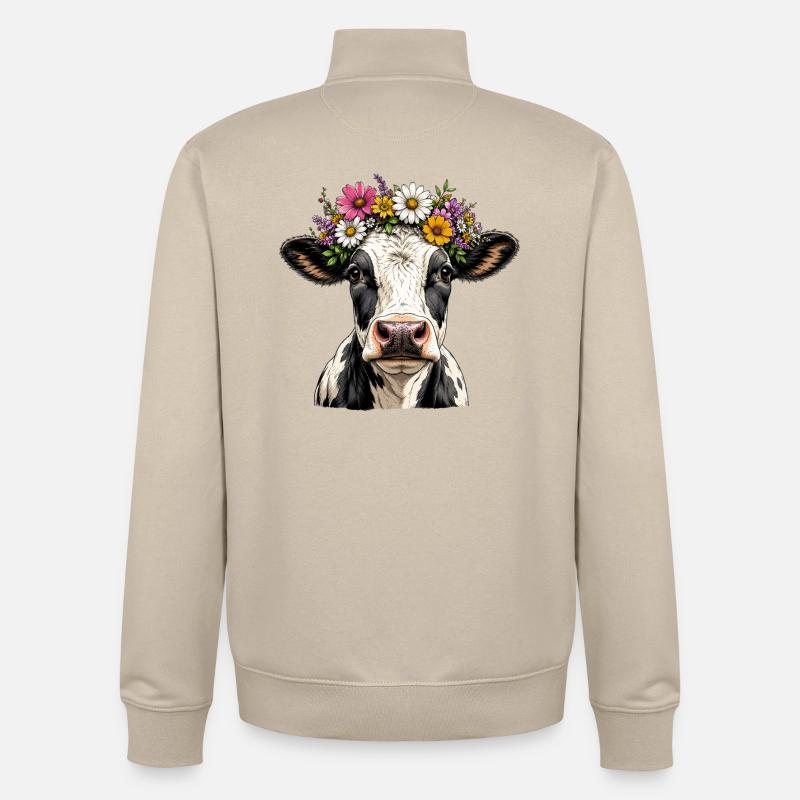 Kuh mit Blumenschmuck - Unisex Organic Zip Sweatshirt von Stanley/Stella - Cremebeige