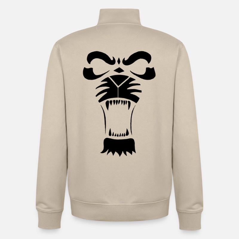 Raublöwe oder Tiger (Schwarz) - Unisex Organic Zip Sweatshirt von Stanley/Stella - Cremebeige