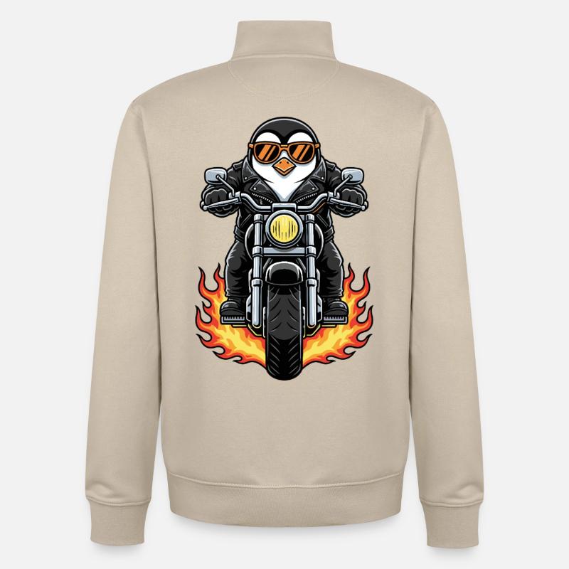 Cool Biker Penguin Motorcycle Flames - Unisex Organic Zip Sweatshirt by Stanley/Stella - desert dust