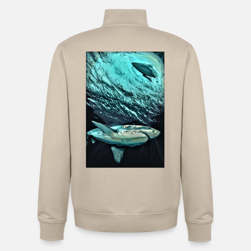 Turquoise Underwater Shark Dynamics - Unisex Organic Zip Sweatshirt by Stanley/Stella - desert dust