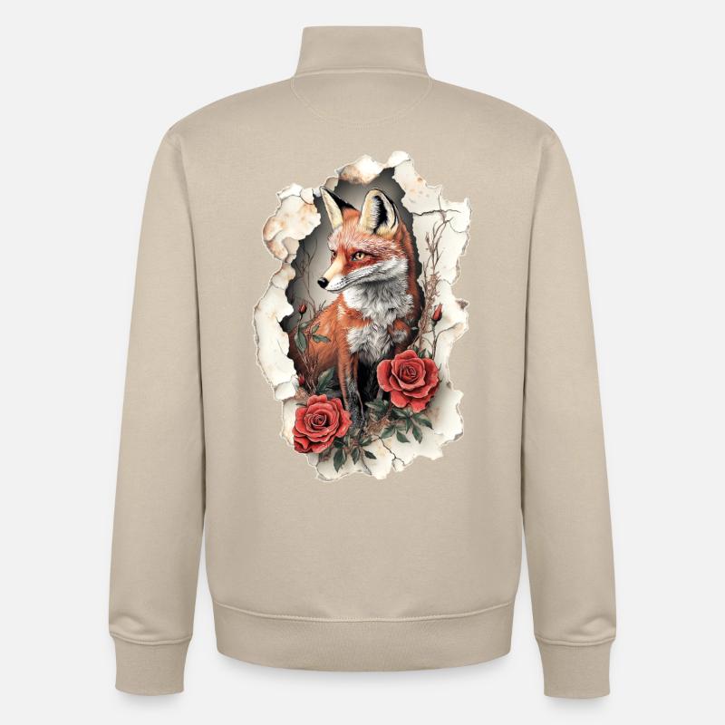 Renard avec des fleurs - Sweat zippé unisexe en coton bio Stanley/Stella - beige crème